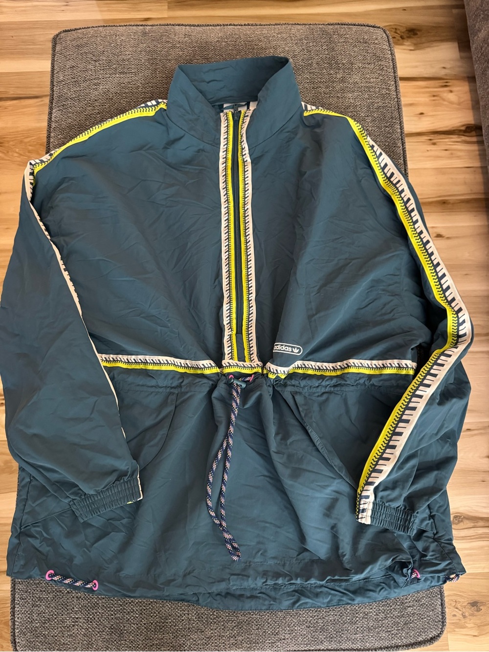 adidas Teal Windbreaker with Yellow Trim and White Accents